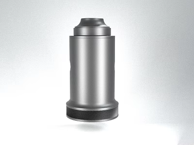 Shiny Silver Metallic Cylinder Device With Smooth Surface And Knurled Base Design 3d model