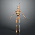 Wooden Mechanical Robot Figure With Skeleton Structure Slender Limbs And Head Antenna