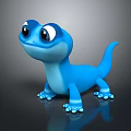 Cartoon Blue Lizard Character 3D Model With Big Eyes And Reflective Background 3d model