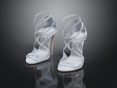 Elegant Strappy High Heels With Transparent Material Open Toe And Stiletto Heel 3d model