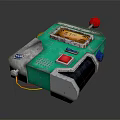 Retro Vintage Headphone Speaker With Green Silver Design Red Button And Digital
