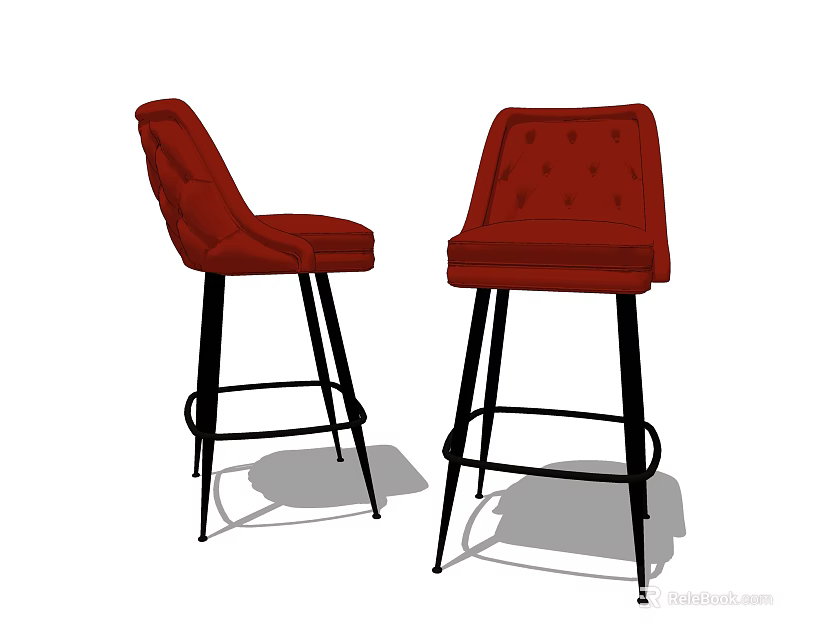 Stylish Red Tufted Bar Stools With Black Metal Legs Modern Design 3d model