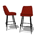 Stylish Red Tufted Bar Stools With Black Metal Legs Modern Design 3d model