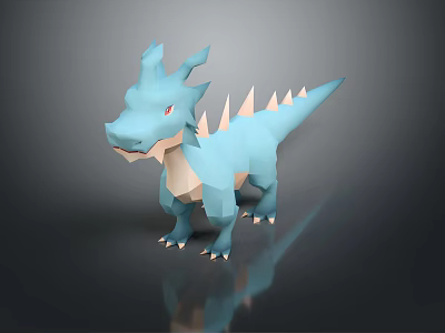 Low Poly Blue Dragon Doll With Red Eyes And Spiked Back 3d model