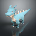 Low Poly Blue Dragon Doll With Red Eyes And Spiked Back 3d model