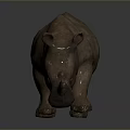 Brown Rhino Sculpture With Rough Texture Bowing Head On Gray Background 3d model