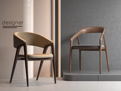 Stylish Designer Dining Chairs With Wooden Frame Armrests And Upholstered Seat 3d model