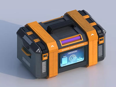 Black And Orange Cyber Security Tech Case With Industrial Design Digital Display And Data Interface 3d model