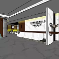 Modern Front Desk Reception Interior With Marble Countertop Wooden Decor And Company Logo