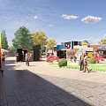 Scenic Garden Landscape Design Featuring Green Spaces Winding Paths And Diverse Buildings