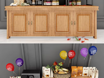 Wooden Display Cabinet Shelf With Bottles Snacks And Packaged Products For Retail 3d model