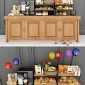 Wooden Display Cabinet Shelf With Bottles Snacks And Packaged Products For Retail