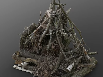 Natural Wood Pile With Stacked Branches Bark Covered Logs And Twigs 3d model
