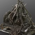 Natural Wood Pile With Stacked Branches Bark Covered Logs And Twigs
