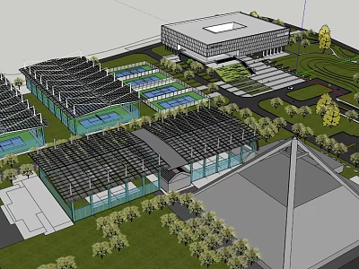 Modern Architectural Complex With Sports Facilities Glass Roof Structures And Green Landscaping 3d model