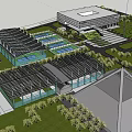 Modern Architectural Complex With Sports Facilities Glass Roof Structures And Green Landscaping