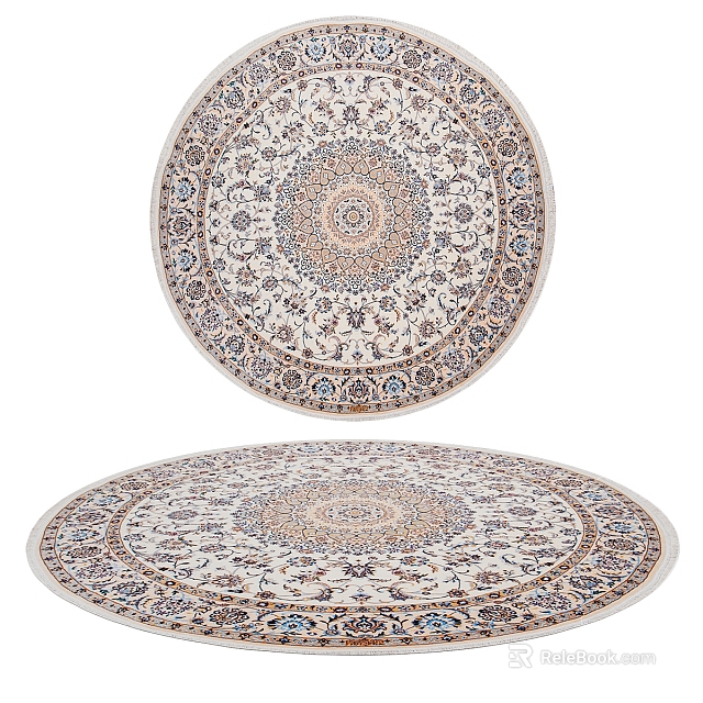 Round Rug With Intricate Traditional Pattern In Beige Brown Blue Tones For Home Decor 3d model 