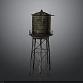 Rusted Metal Water Tower With Support Frame And Platform Structure