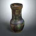 Antique Ceramic Vase With Textured Surface And Green Brown Stripes 3d model