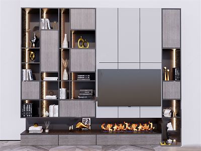 Modern TV background cabinet TV background wall model