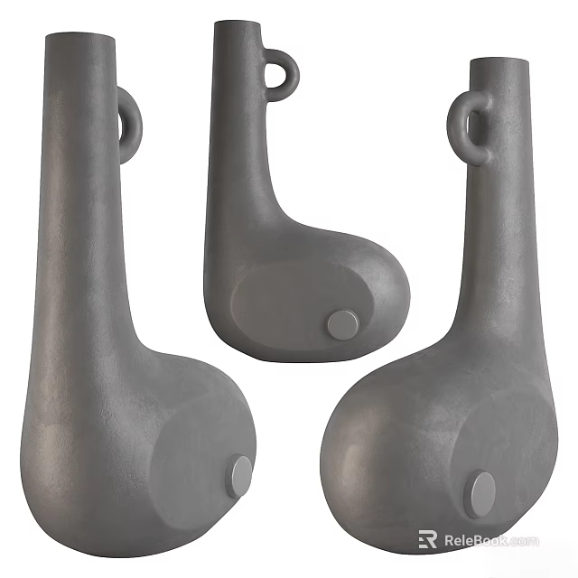 Modern Gray Ceramic Vessels With Unique Shape Loop Handles And Round Base Design 3d model