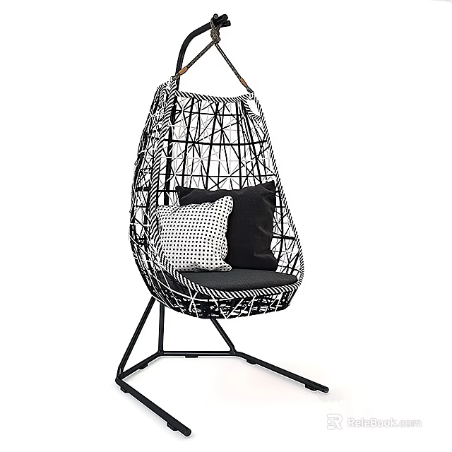 Modern Hanging Chair With Woven Structure And Cushions 3d model 