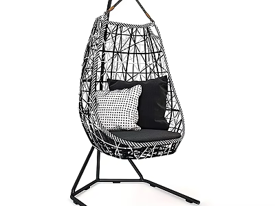 Modern Hanging Chair With Woven Structure And Cushions 3d model