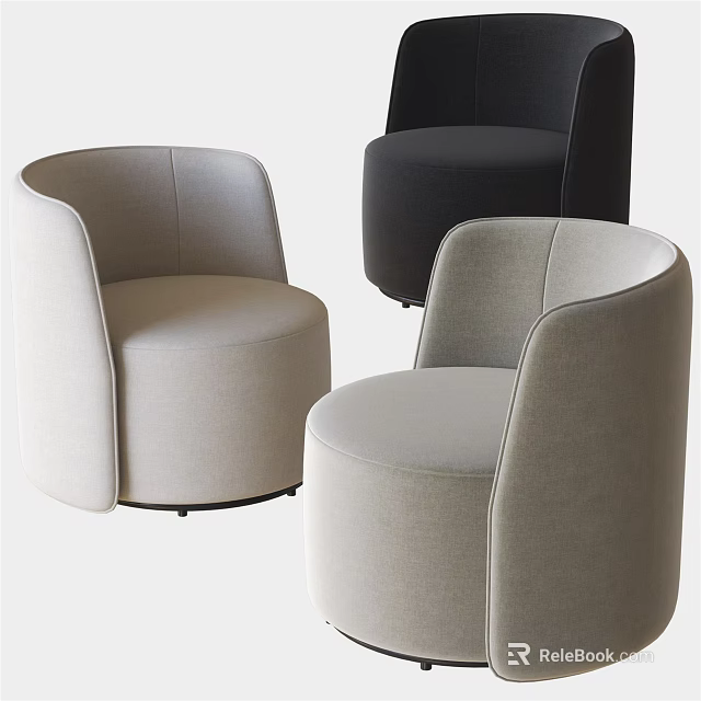 Modern Rounded Single Sofa in Light Beige and Black Upholstered Design 3d model 