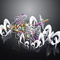 Abstract 3D Artwork With White Curved Structures Colorful Lines And Geometric Patterns 3d model