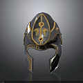 Ornate Blue And Golden Decorative Helmet With Wing Patterns And Circular Ornaments
