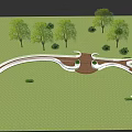 Scenic Landscape Bridge Design With Curved Paths Green Grass And Trees