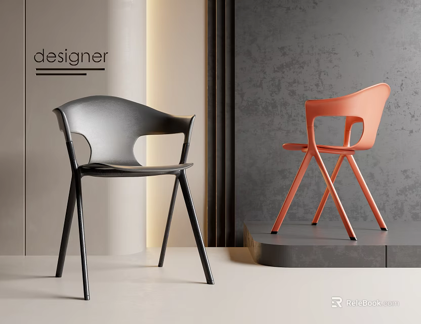 Modern Designer Dining Chairs In Black And Orange With Crossed Legs 3d model 