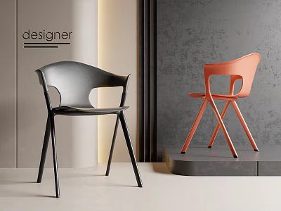 Modern Designer Dining Chairs In Black And Orange With Crossed Legs 3d model
