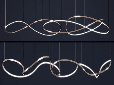 Contemporary Curved Metallic Chandelier Featuring Flowing Infinity Design And Illuminated LED Lights 3d model