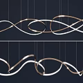 Contemporary Curved Metallic Chandelier Featuring Flowing Infinity Design And Illuminated LED Lights
