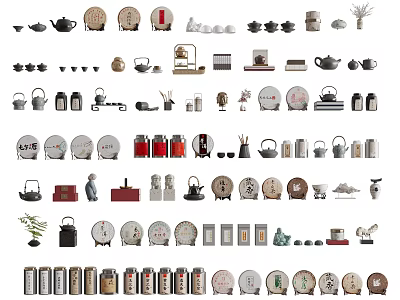 Diverse Traditional and Modern Tea Ware Collection Including Ceramic Cups Pots Trays and Jars 3d model