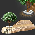 Outdoor Wicker Bench With Wooden Slats Green Plants And Pebbles Garden Decor