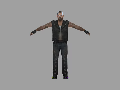 Standing Man with Outstretched Arms Black Vest Tattooed Arms and Denim Jeans 3d model