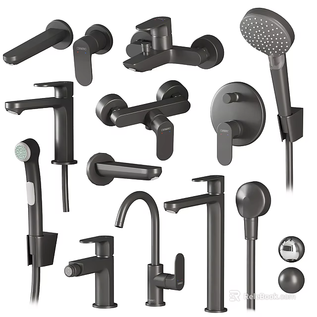 Modern Black Bathroom Kitchen And Shower Faucets With Various Design Styles 3d model 