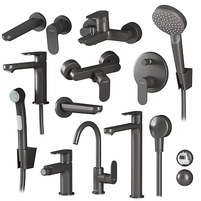 Modern Black Bathroom Kitchen And Shower Faucets With Various Design Styles 3d model