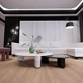 Modern Living Room With White L shaped Sofa Round Coffee Table Wooden Flooring And Floor Lamp