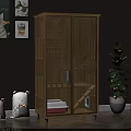 Wooden Cat Cabinet with Glass Door Cat Shelves Cozy Bed and Indoor Green Plant