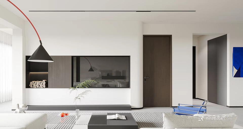 Modern Living Dining Room Interior With Sofa Coffee Table And Pendant Lighting 3d model