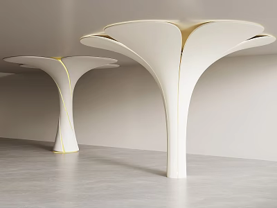 Modern Sculptural Tables With White Petal Shaped Bases And Gold Accents 3d model