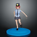 Vibrant Red Haired Police Officer Character With Short Skirt Handcuffs And Blue Base Doll Figure