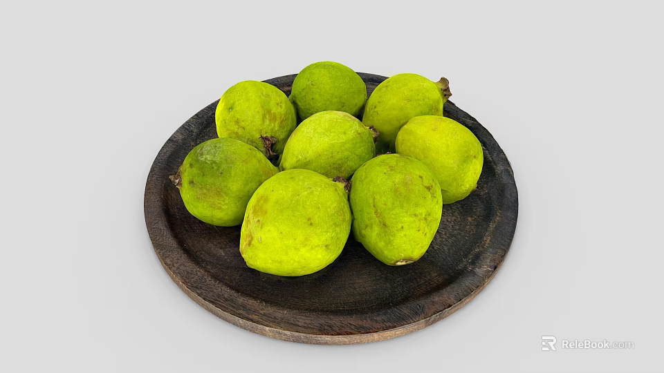 Fresh Ripe Green Fruits Placed On Dark Wooden Plate Ready For Healthy Consumption 3d model 