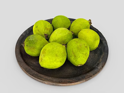 Fresh Ripe Green Fruits Placed On Dark Wooden Plate Ready For Healthy Consumption 3d model