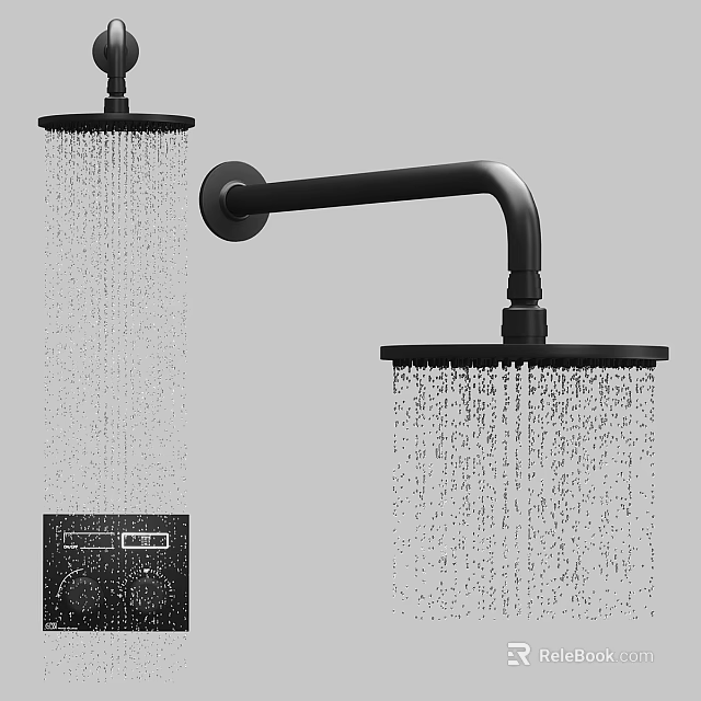Modern Black Wall Mounted Shower Head With Rainfall Water Flow And Sleek Design 3d model 