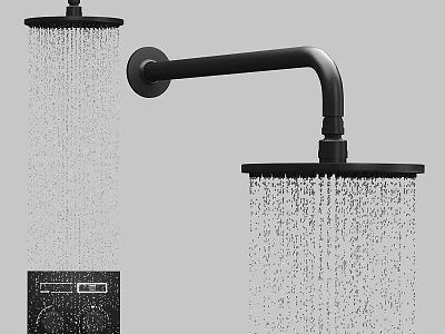 Modern Black Wall Mounted Shower Head With Rainfall Water Flow And Sleek Design 3d model