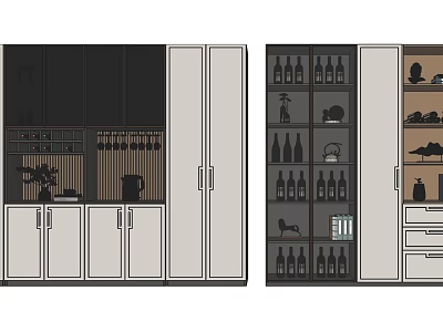 Modern Wine Cabinet With Glass Doors And Wine Bottle Storage Shelves 3d model